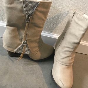 Mid calf white boots